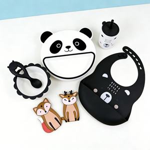 Nuevos Productos: Set de Vajilla de Silicona de Grado Alimenticio para Bebés, Personalizable, Reutilizable, Impermeable, con Diseño de Panda de Dibujos Animados, para Niños - Product Image 1