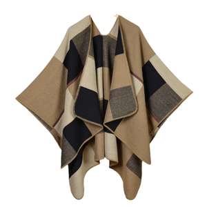 Écharpe Argyle pour femmes, nouvelle création, grande et petite, style ethnique, fendue, épaisse, grande taille, réversible, châle chaud - Product Image 5