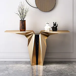 Luxury hall entrance table 3D Italy design high quality brushed Stainless steel rose gold console table