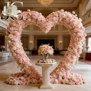 Décor suspendu lumineux fait main en corail pour mariage estival sur la plage, arche florale en soie imperméable en forme de cœur pour mariage, fête sur yacht - Product Image 1