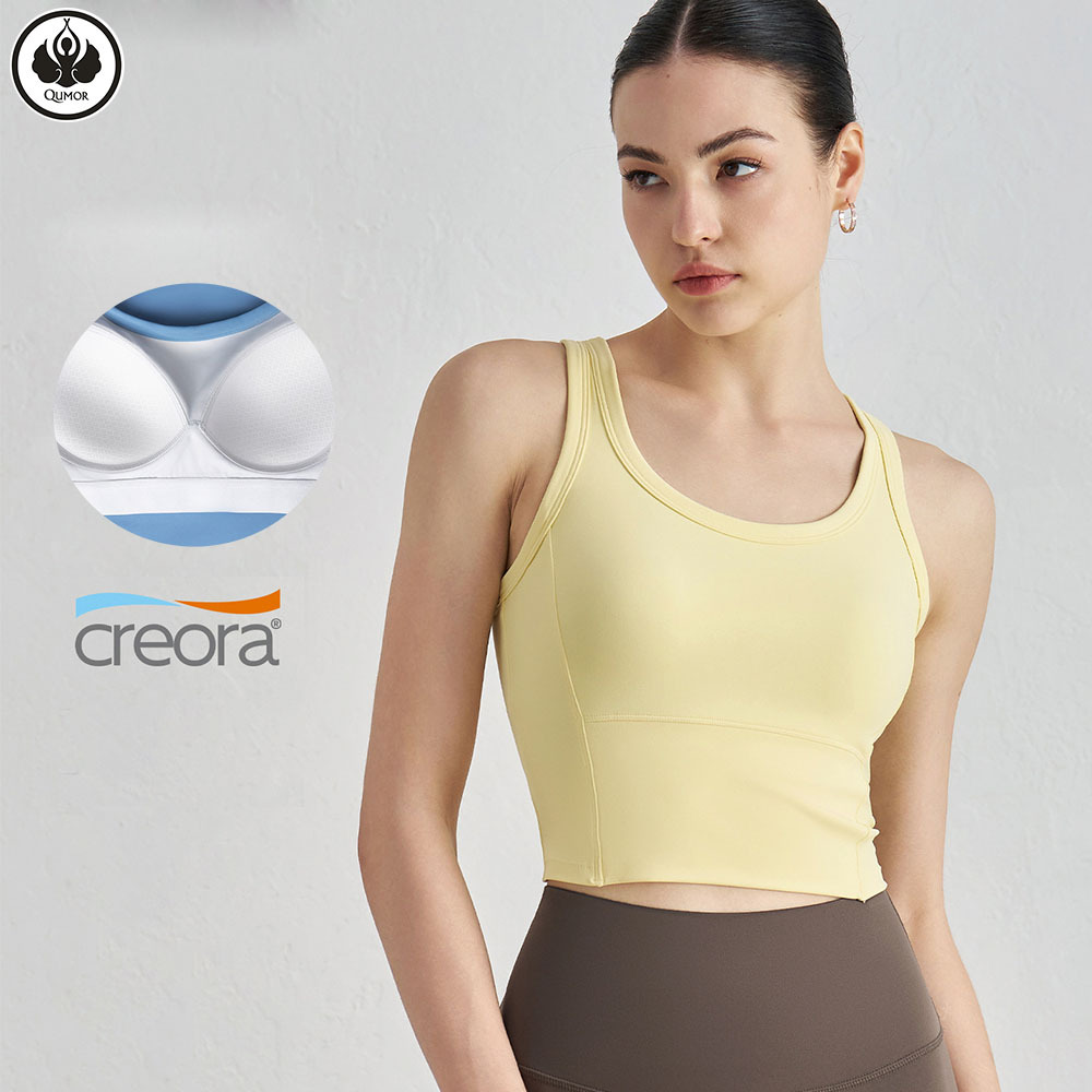 QUMOR High Strength Shock-Proof Retraction Yoga Bra For Women Nude Round Neck Beauty Back Fitness Underwear Fit Fitness Workout