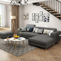 Canapé d'Angle Moderne et Épuré de Style Nordique avec Cadre en Bois Massif, Ensemble en Forme de L pour Salon