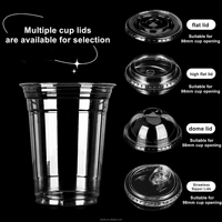 Gobelets jetables en PET à paroi simple de 12 oz, étanches avec couvercles pour boissons froides, avec logo personnalisé imprimé
