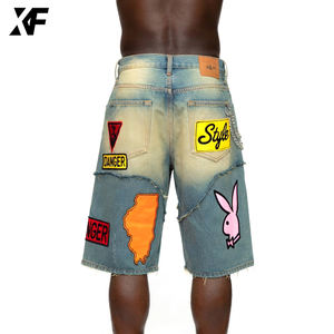 شورت جينز رجالي فضفاض مطرز بغسيل حمضي من XUFEI، تصميم أصلي مخصص بطراز قديم، ملابس الشارع للرجال - Product Image 3