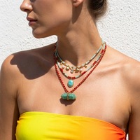 Collier artisanal en perles, plaqué or, en acier inoxydable, résistant à l'eau, avec pierres naturelles, style bohème, nouveau design, pour femmes