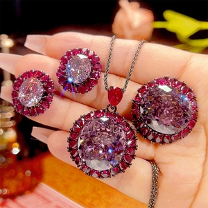 Fashion Eco-friendly Copper Wedding Necklace <b>Sets</b> for Women Jewelry 18*20mm Red Zirconia Elegant Bridal Premium Matching <b>Set</b> - Product Image 2