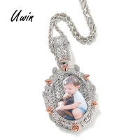 Liontin Foto Custom CZ Vintage Terbaru 2026, Liontin Oval Bunga Mawar, Kalung Liontin Gambar