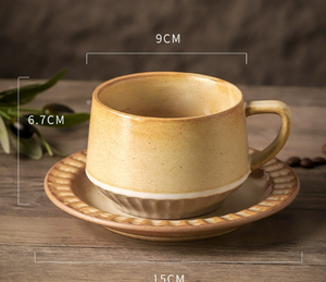 Tazza di caffè in ceramica retrò giapponese e piattino combinazione Set ufficio pomeriggio tazza da tè casa creativa tazza Latte - Product Image 6