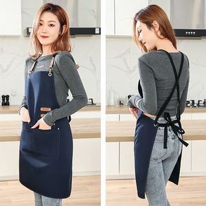 Delantal de lona para mujer, impermeable, a prueba de aceite, uniforme de trabajo para cocina, con bolsillos y correas ajustables - Product Image 3