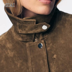 Autunno nuovi arrivi <span class=keywords><strong>Trench</strong></span> giacca pilota in vera <span class=keywords><strong>pelle</strong></span> con zip da <span class=keywords><strong>donna</strong></span> - Product Image 4