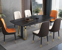 Ensemble Table à Manger Hanyee en Marbre Acier Inoxydable Simple Moderne Meuble Maison Minimaliste Gain de Place Or Métal Acier Stable