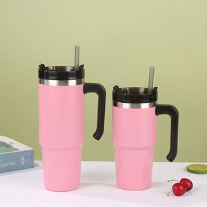 Vaso Térmico de Acero Inoxidable 304 de 30oz para Coche con Asa y Pajita, Aislamiento al Vacío, Impresión Personalizada, Suministro Transfronterizo - Product Image 1