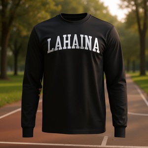 T-shirt a maniche lunghe Lahaina stile atletico vintage nera vestibilità unisex - Product Image 3