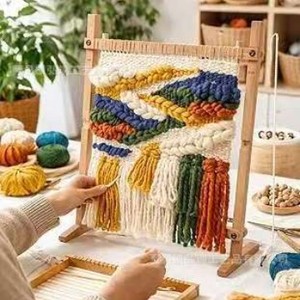 Wooden vertical weaving frame DIY textile machine tapestry weaving tools <b>cloth</b> loom foldable scarf weaving frame - Product Image 1