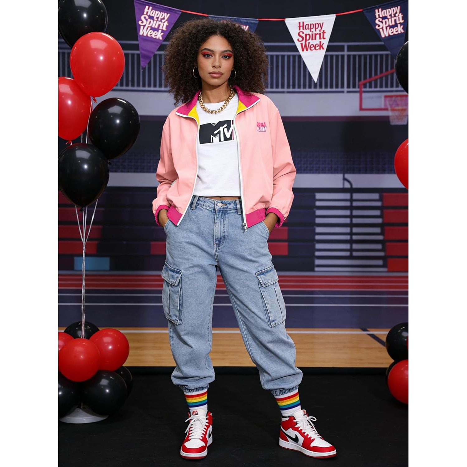 Custom Women's 80s Retro Color Block Windbreaker Jacket Reversible