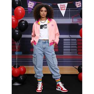 Chaqueta Cortavientos Retro de los 80 para Mujer, Personalizada, con Bloques de Color, Reversible, Estilo Racer, Manga Larga, Abrigo Casual de Primavera - Product Image 2