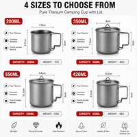 Mug de cantine en titane pur 420 ml avec couvercle - Tasse de camping ultralégère pour la randonnée - Résistant à la corrosion OEM/ODM - Vente directe usine