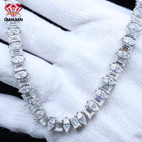 Collier tennis personnalisé à deux pendentifs, taille marquise/baguette, couleur D, moissanite de haute qualité, argent 925, style rappeur