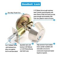 Serrure de porte à pêne dormant monocylindre, finition nickel satiné, en acier inoxydable, étanche, antivol, durable, pour porte d'entrée avec clé