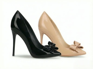 Chaussures à talons hauts pour femmes, à bout pointu, avec nœud, à enfiler, pour soirée, mariage, beige, noir - Product Image 1