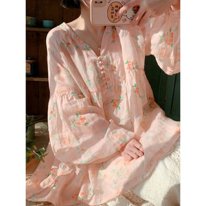 Camisa de lino con estampado floral, corte holgado, manga larga, ropa de uso diario para mujer - Product Image 2