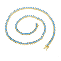 Collier de chaîne de tennis en pierres précieuses bleu turquoise de haute qualité 3mm 3 broches pour mariage ou cadeau