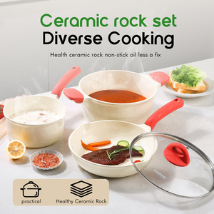 Juego de Utensilios de Cocina de Cerámica de 5 Piezas, Sartén Antiadherente, Cacerola para Leche, Cacerola Profunda para Sopa, Utensilios de Cocina para Uso Doméstico, Color Blanco - Product Image 3