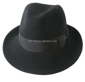 Black womens wool felt hats fedora hats with ribbon