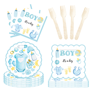 DAMAI - Juego de Vajilla de Tela Azul para Fiesta de Baby Shower, Juego de Platos, Vasos y Servilletas de Papel Azul - Product Image 1