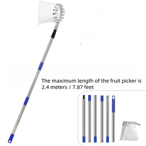 Outil de cueillette de fruits de qualité industrielle écologique, perche télescopique en aluminium, manche droit en plastique, personnalisable OEM, avec panier inclus - Product Image 1