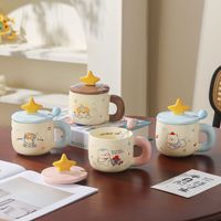 Mug en céramique mignon à motif de dessin animé, grande capacité avec couvercle en forme d'étoile 3D, tasse à boire en porcelaine pour café, eau, maison, bureau, cadeau