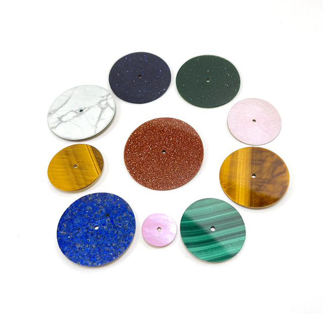 Langyue Custom Size 26mm Watch with Natural Green Malachite Dial on Blue Sandstone Handmade Natural Stone Watch Case Display