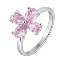 Bague en argent sterling 925 pour femme, design floral, zircone cubique rose, forme poire, trèfle à quatre feuilles, cadeau élégant