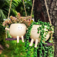 Jardinière à balançoire mignonne avec design de visage souriant Pot de fleur suspendu intérieur et extérieur
