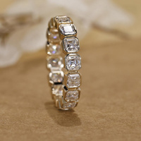 Bague d'éternité classique en moissanite sertie clos, en or massif 10K 14K 18K, pierres taille Asscher, tailles US 4-12 pour femme