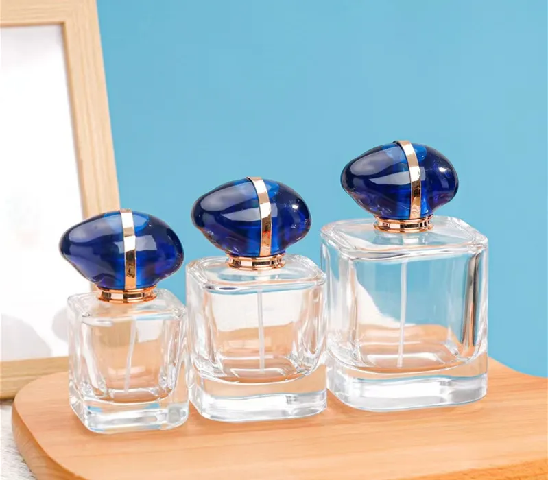 Garrafa de vidro personalizada spray de perfume, frasco de vidro vazio recarregável de 30ml, 50ml, 100ml