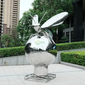 屋外ガーデンメタルアート高品質カスタマイズモダンデコレーション抽象昆虫ボールステンレス鋼彫刻