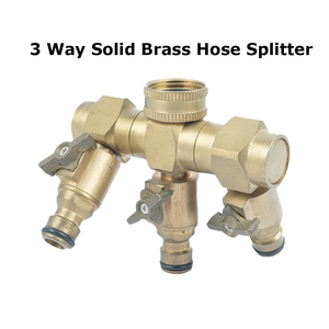YOD Distributeur <span class=keywords><strong>de</strong></span> tuyau d'arrosage robuste en laiton massif à 3 voies avec <span class=keywords><strong>robinet</strong></span> d'arrêt 3/4 pouce pour irrigation extérieure - Product Image 2
