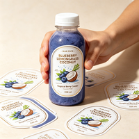 Étiquettes autocollantes en vinyle personnalisées TEDDY pour boissons, autocollants imperméables pour bouteilles de jus de myrtille en verre ou en plastique