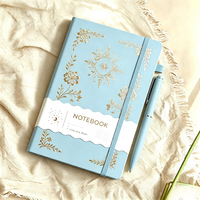 Carnet personnalisé en or avec couverture rigide A5, imprimé floral, journal à grille avec bande élastique pour cadeaux