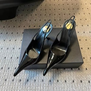 Zapatos de Tacón Alto de Cuero Negro Estilo 2026, Tacón Curvo, Punta Puntiaguda, con Cordones, Stilettos Sexys para Mujer, Zapatos de Verano - Product Image 1