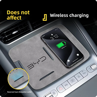 Tapis de console centrale en cuir microfibre pour Hiace 06 EV de 25 pouces avec chargeur sans fil intégré et porte-gobelet, pour l'intérieur de voiture