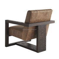 Fauteuil d'appoint vintage américain en cuir véritable et bois massif, vente en gros directe usine, pour salon et bureau