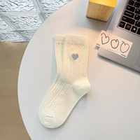 Chaussettes mi-mollet en coton brodé de couleur unie pour femmes, style coréen, automne/hiver