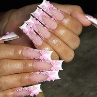 O9 Faux ongles à presser style français long œil de chat avec strass pour doigts, haut de gamme, prêts à poser, vente en gros