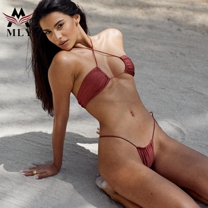 Mode Meisje Tweedelige Halter-En Veterzwempak Zwemkleding Stropdas Op De Rug Sexy Bikiniset - Product Image 4