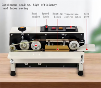 Machine de scellage thermique semi-automatique de bureau Hipac Commercial 500W FR400 pour cartons en papier, vêtements, boissons, roulements à haute performance