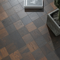 Parquet en teck brun foncé de qualité supérieure, multicouche, en damier, pour espace de vie