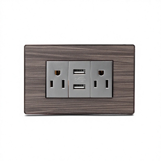 South America Ltoele E7-021 118 Series Rectangular Dual USB Wall Socket 15A 110V-250V Acrylic Simulated Wood Grain Panel