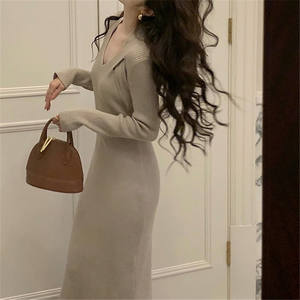 <span class=keywords><strong>Robe</strong></span> <span class=keywords><strong>pull</strong></span> en maille ajustée à col personnalisé, nouvelle collection automne-hiver, avec manteau et jupe longue fendue - Product Image 4